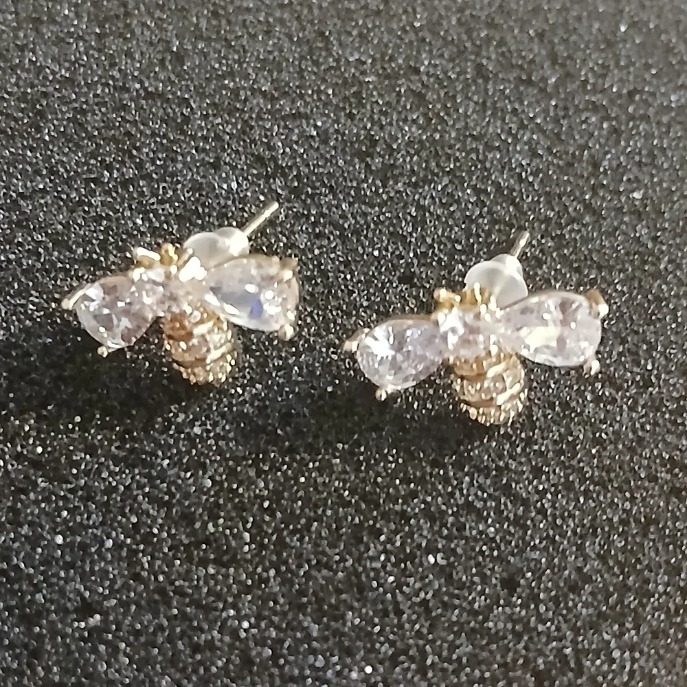 925 Silver Crystal Bee Zircon Earrings Stud Dangle Wedding Jewelry Women - Picture 4 of 6